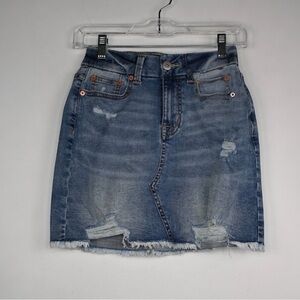 No Boundaries Light Wash Distressed Denim High Rise Mini Skirt Juniors 5